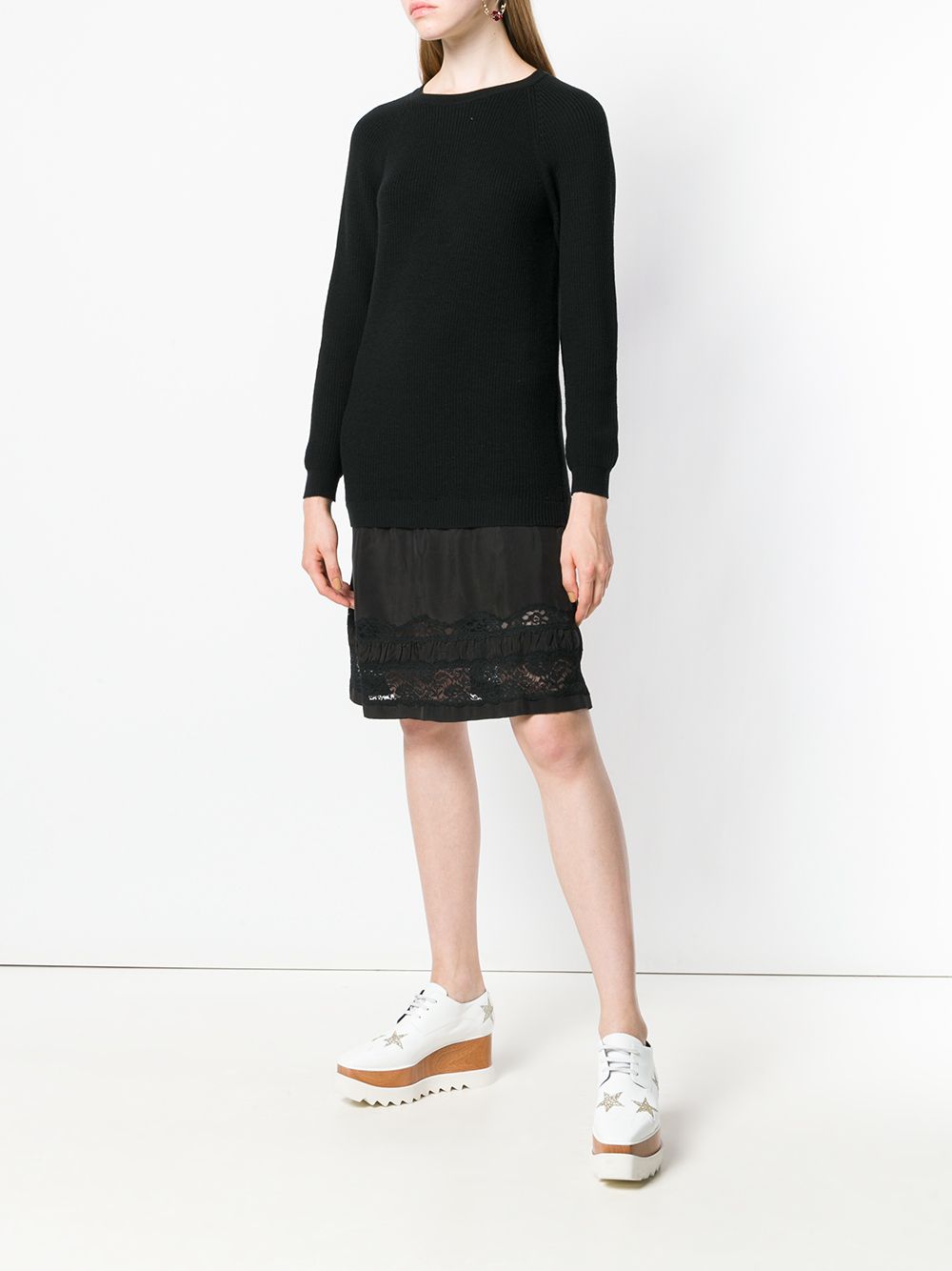 Abito in maglia con gonna in pizzo in nero Moschino - donna 
