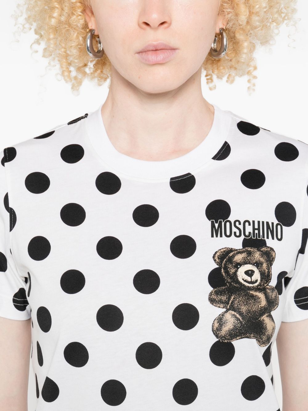T-shirt con stampa a pois teddy bear in bianco Moschino - donna 