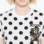 T-shirt con stampa a pois teddy bear in bianco Moschino - donna 