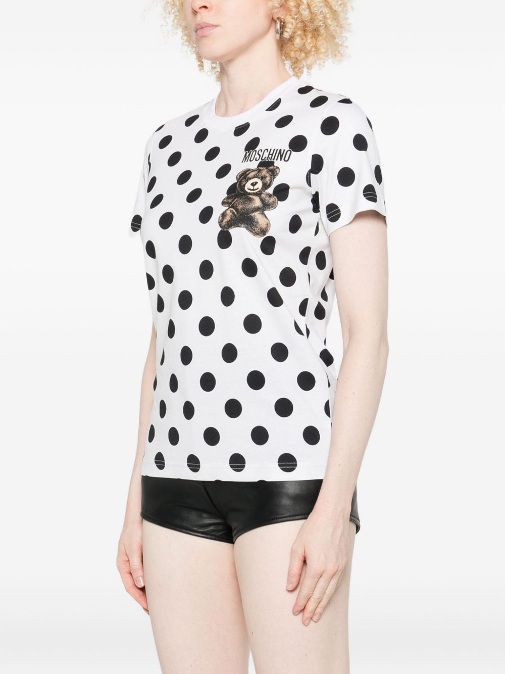 T-shirt con stampa a pois teddy bear in bianco Moschino - donna 