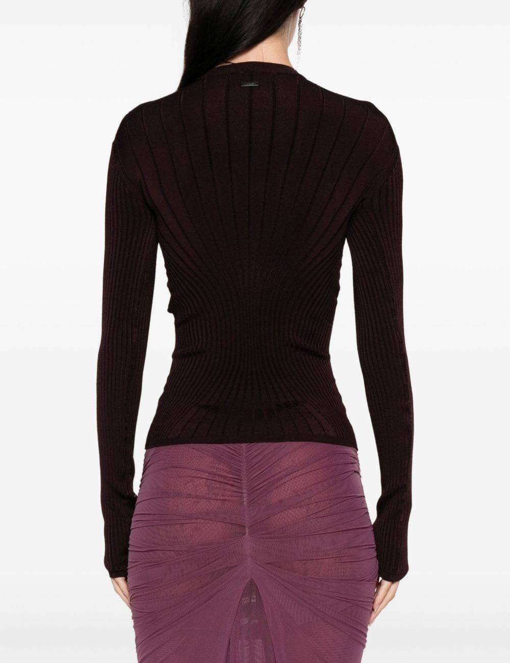 Maglia a coste a maniche lunghe in bordeaux Mugler - donna 