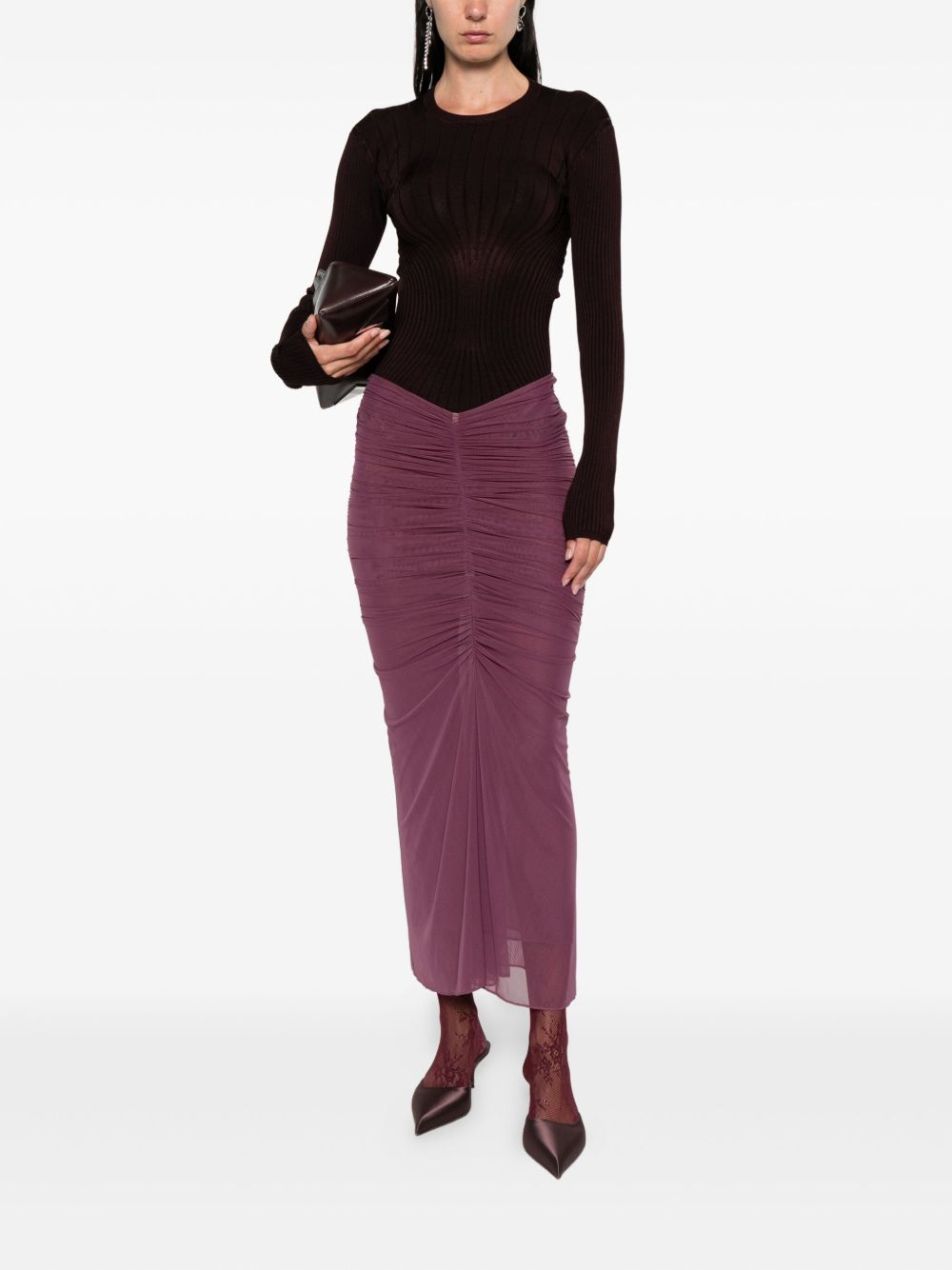 Maglia a coste a maniche lunghe in bordeaux Mugler - donna 