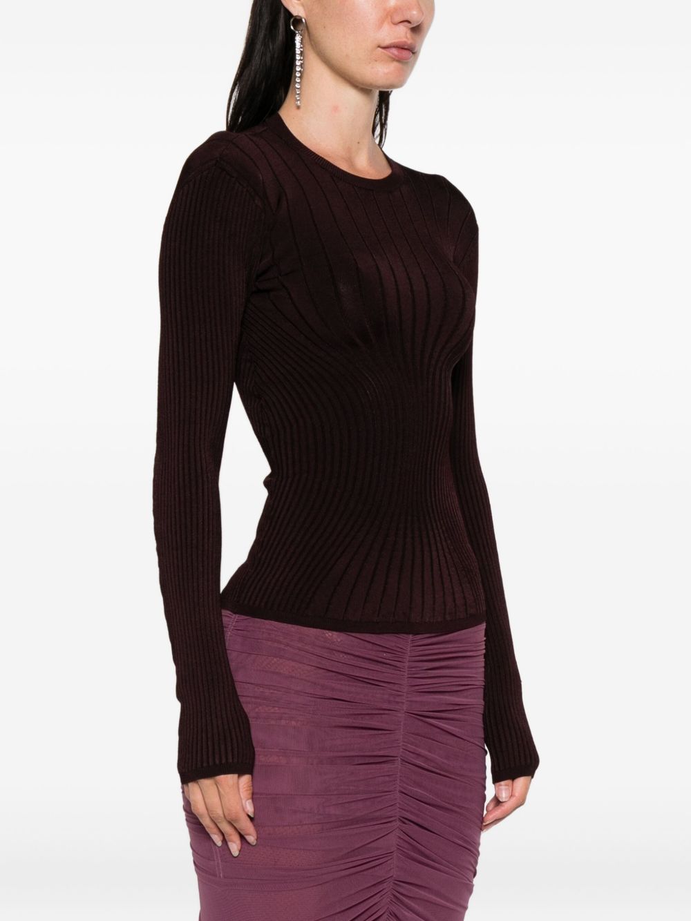 Maglia a coste a maniche lunghe in bordeaux Mugler - donna 