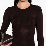 Maglia a coste a maniche lunghe in bordeaux Mugler - donna 