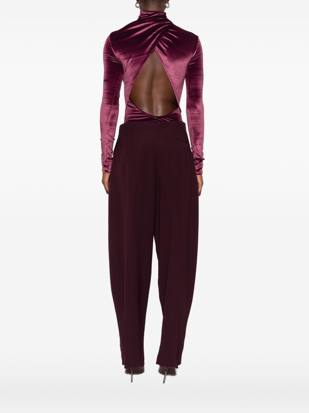 Body in velluto a collo alto in bordeaux Mugler - donna 
