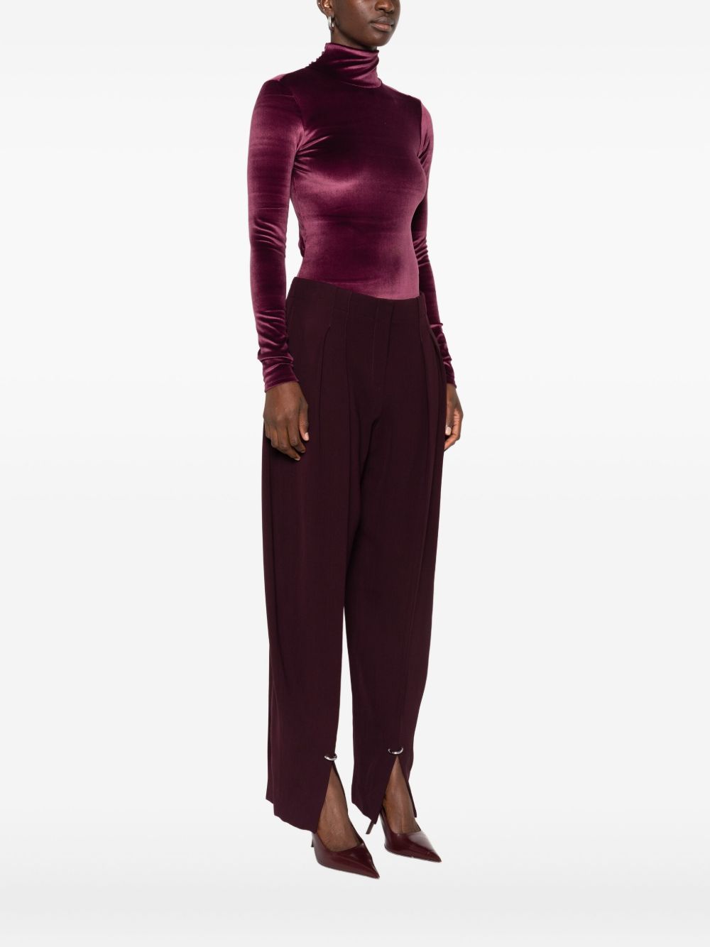 Body in velluto a collo alto in bordeaux Mugler - donna 