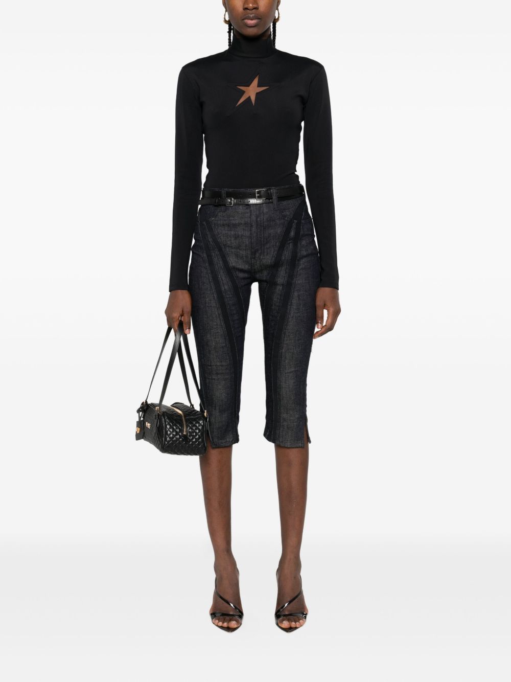 Top a collo alto con stella in nero Mugler - donna 