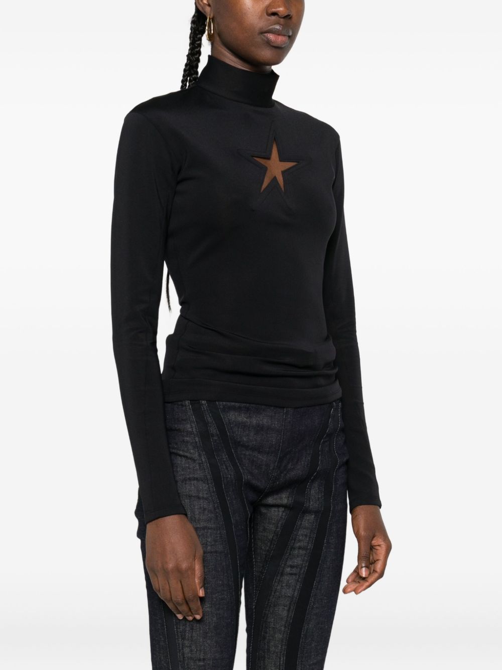 Top a collo alto con stella in nero Mugler - donna 