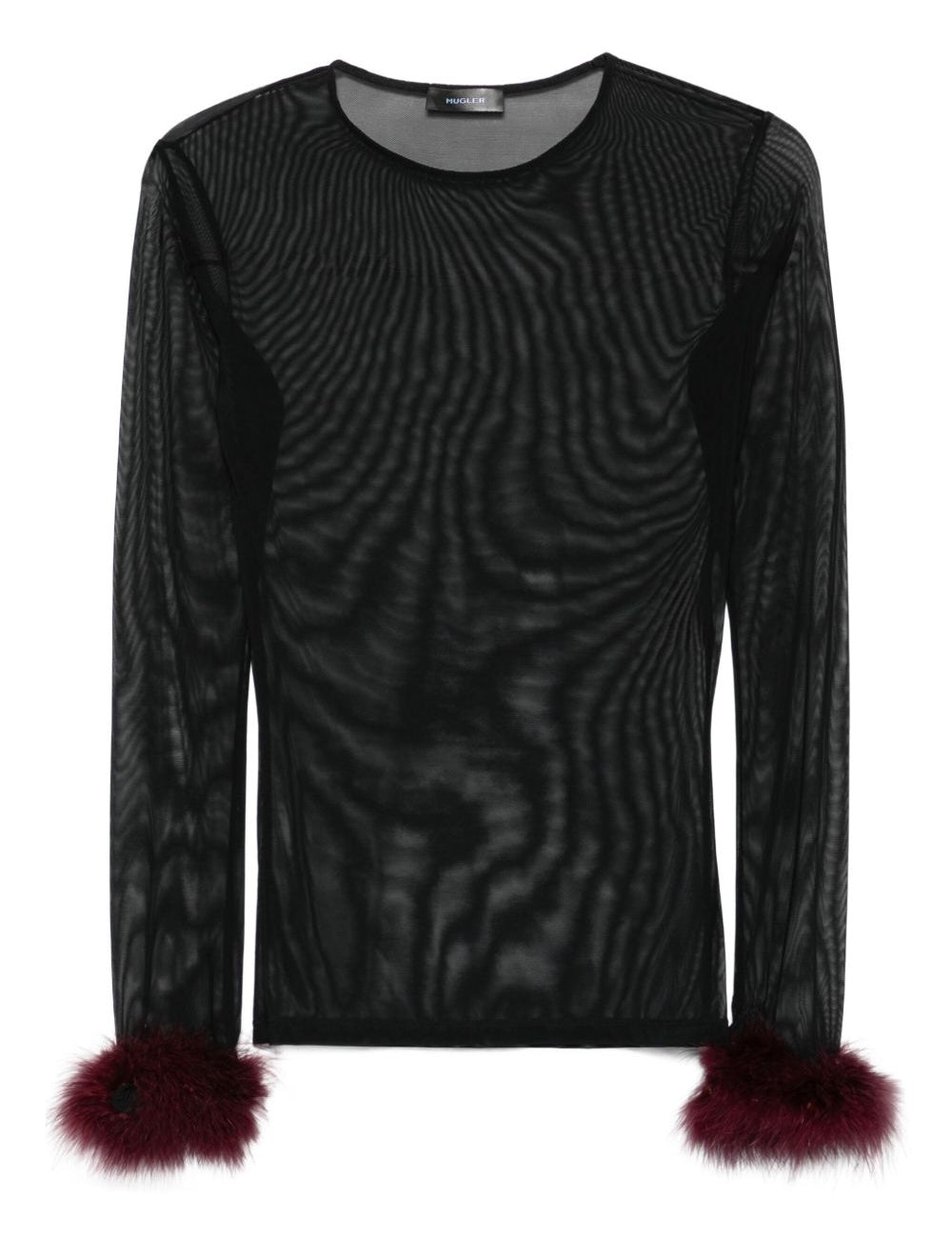 Top con in mesh con piume in nero Mugler - donna 