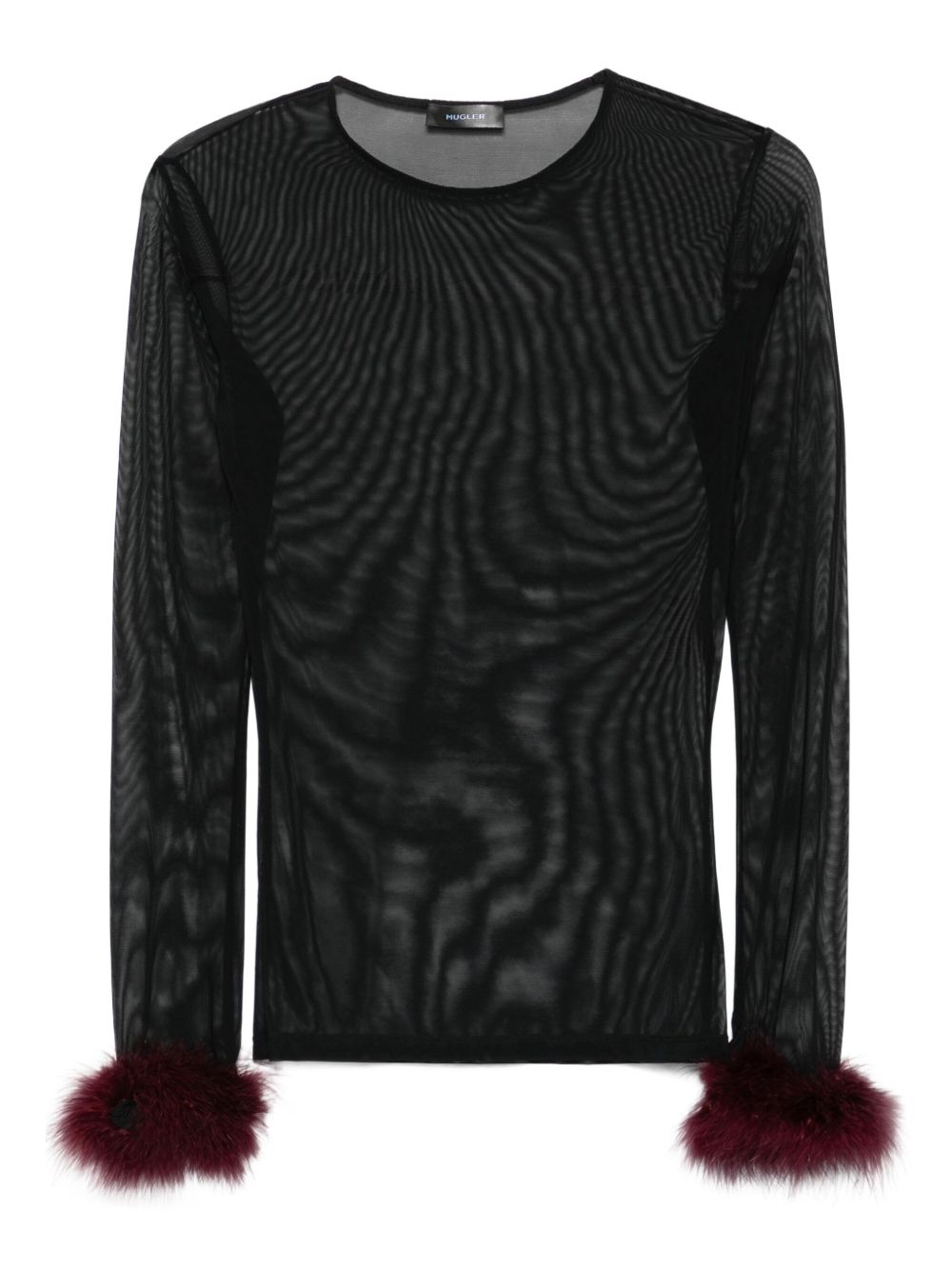 Top con in mesh con piume in nero Mugler - donna 