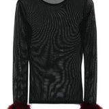 Top con in mesh con piume in nero Mugler - donna 