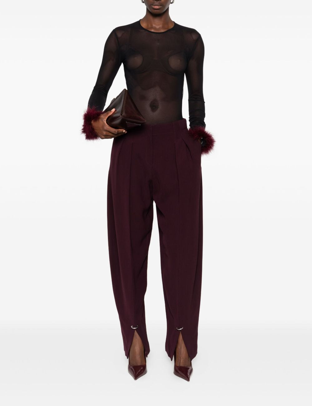 Top con in mesh con piume in nero Mugler - donna 