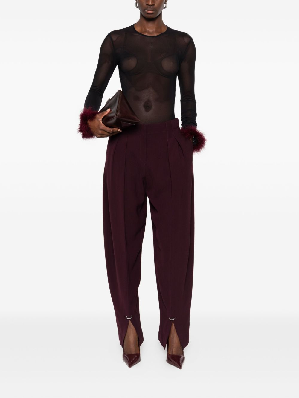 Top con in mesh con piume in nero Mugler - donna 