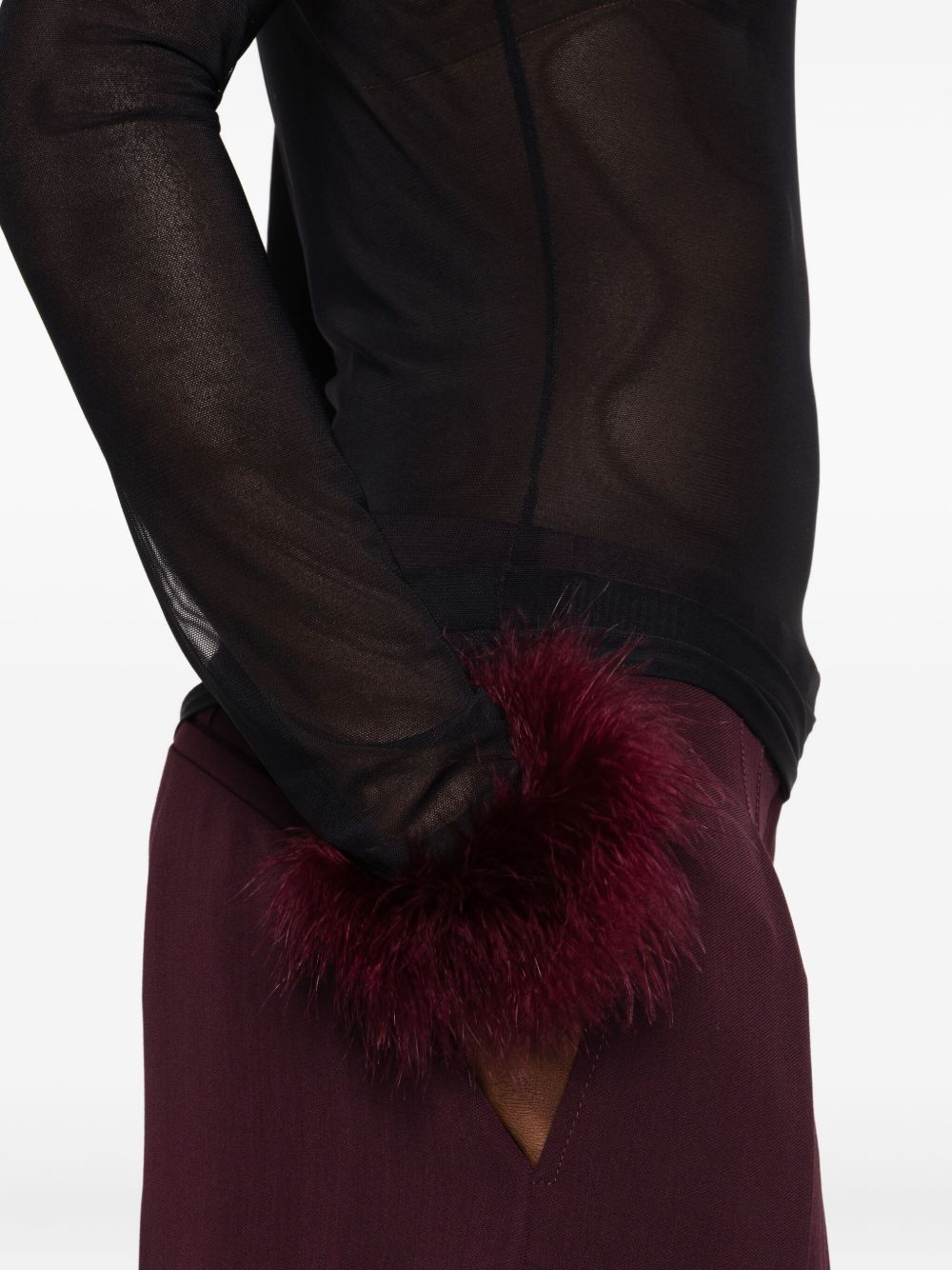 Top con in mesh con piume in nero Mugler - donna 