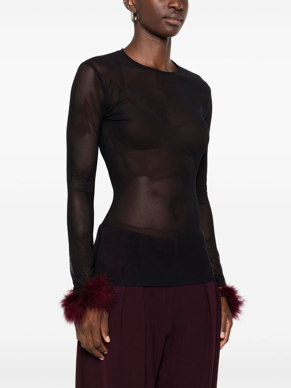 Top con in mesh con piume in nero Mugler - donna 