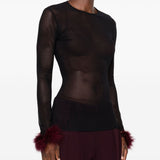 Top con in mesh con piume in nero Mugler - donna 
