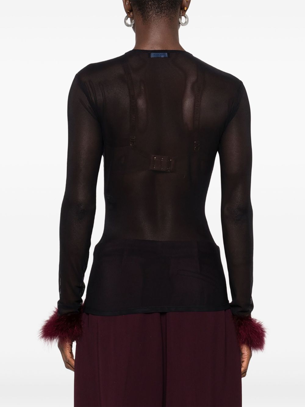 Top con in mesh con piume in nero Mugler - donna 