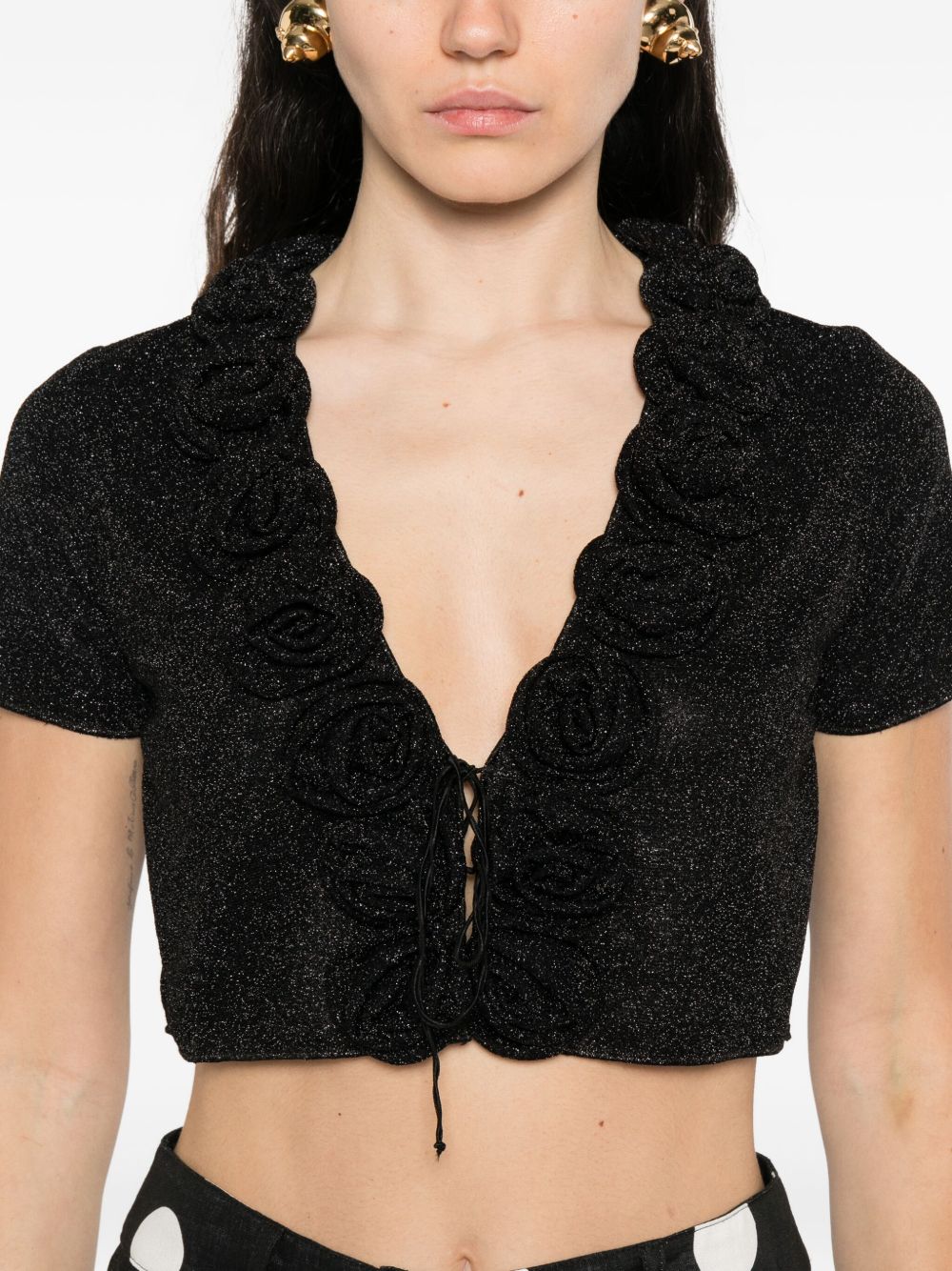 Top con decorazione a fiori con lurex in nero Oséree - donna 