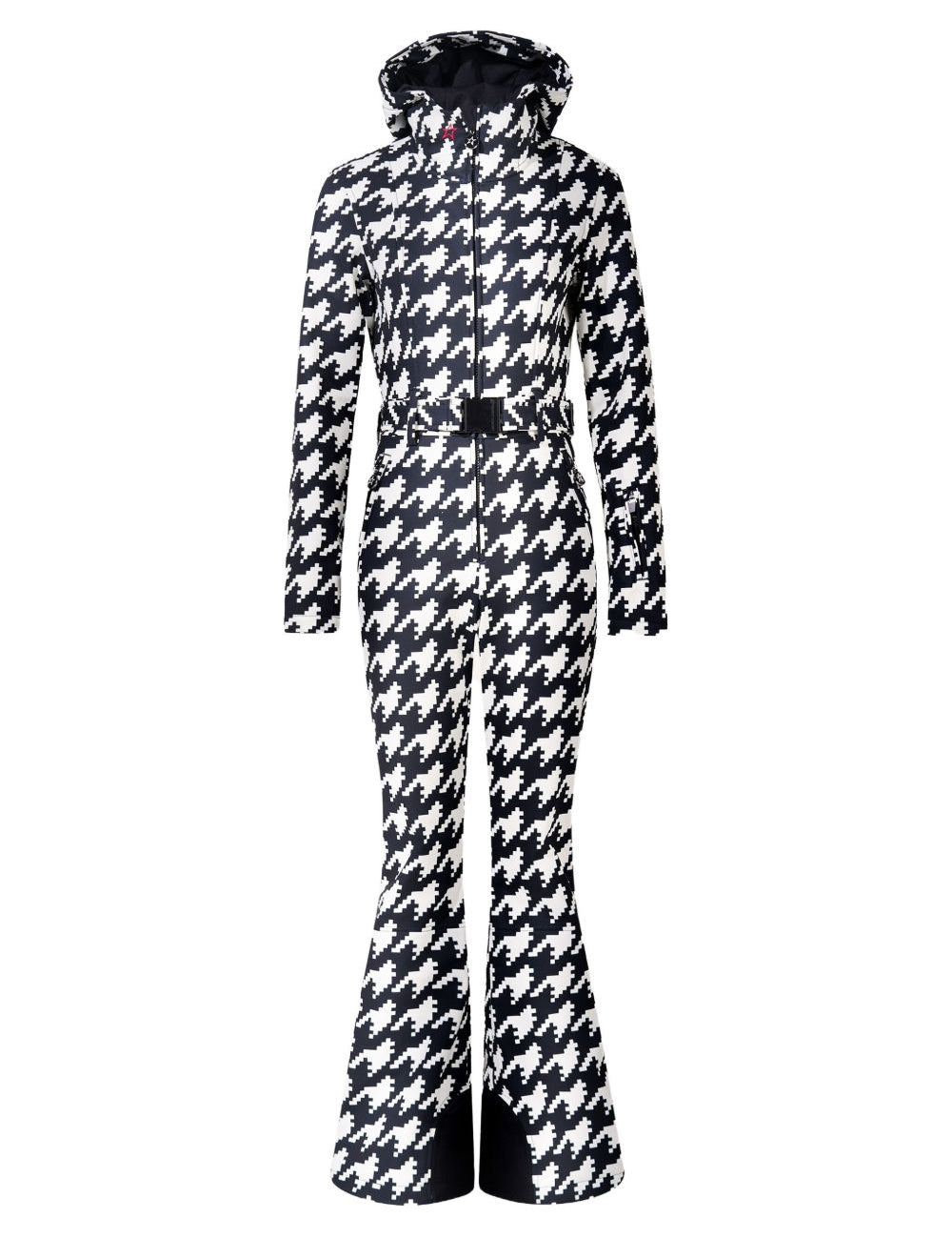 Tuta da sci con cappuccio pied de poule in bianco e nero Perfect moment - donna 