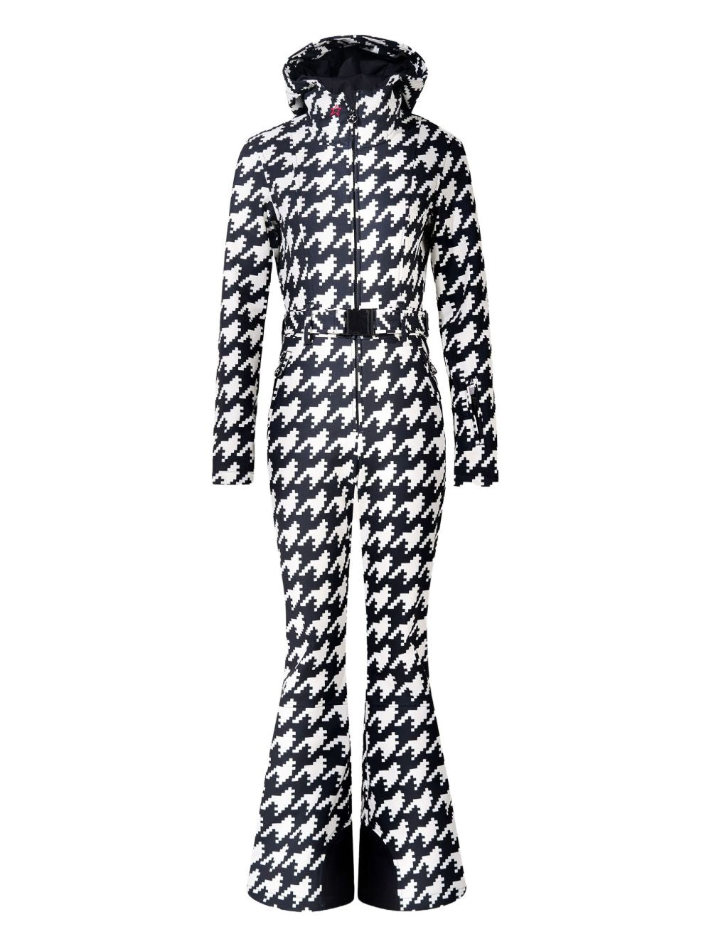 Tuta da sci con cappuccio pied de poule in bianco e nero Perfect moment - donna 