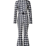 Tuta da sci con cappuccio pied de poule in bianco e nero Perfect moment - donna 