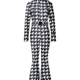 Tuta da sci con cappuccio pied de poule in bianco e nero Perfect moment - donna 
