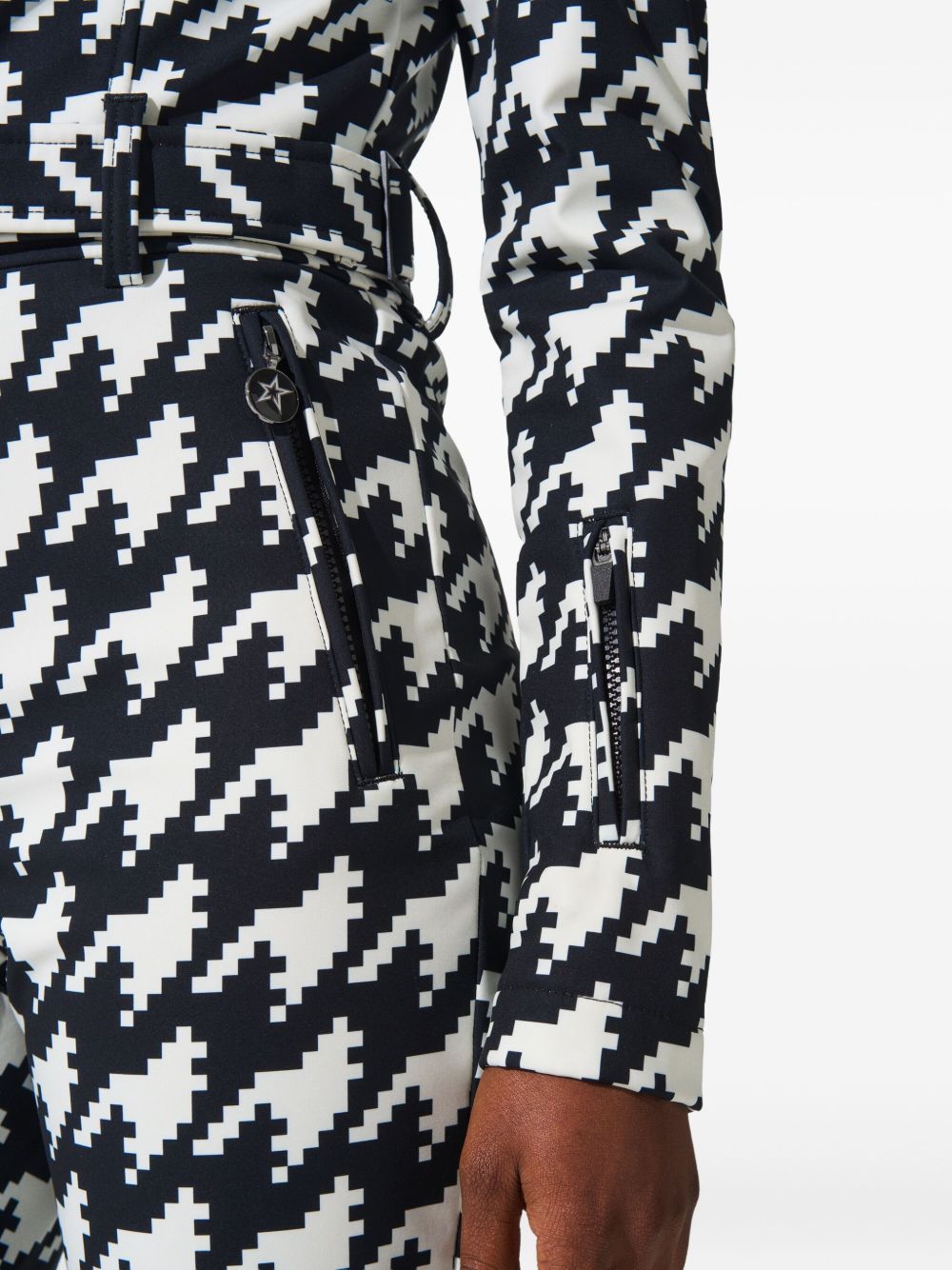 Tuta da sci con cappuccio pied de poule in bianco e nero Perfect moment - donna 