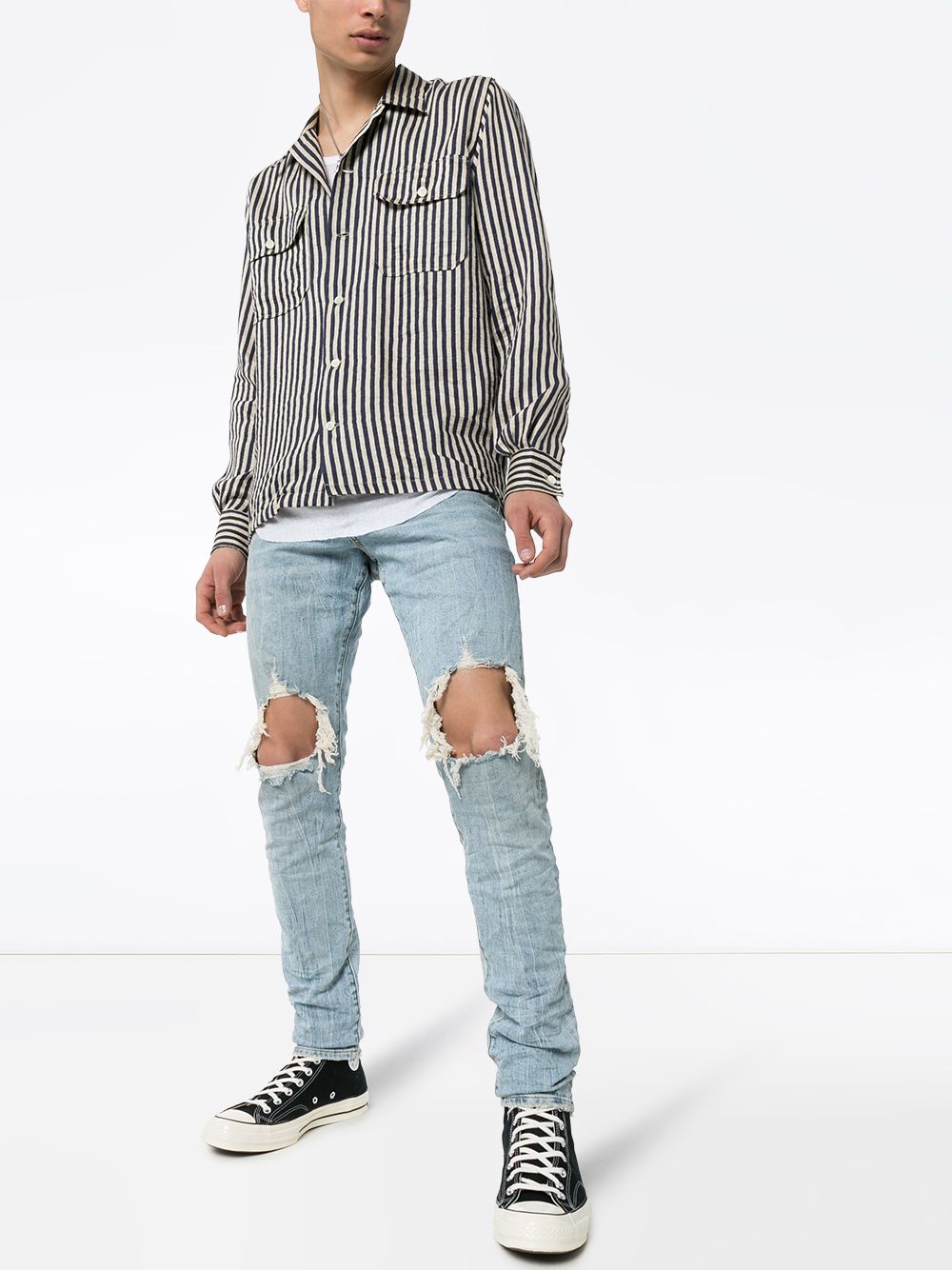 Jeans slim con strappi in blu Purple - uomo 