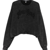Felpa crop con ricamo in nero R13 - donna 