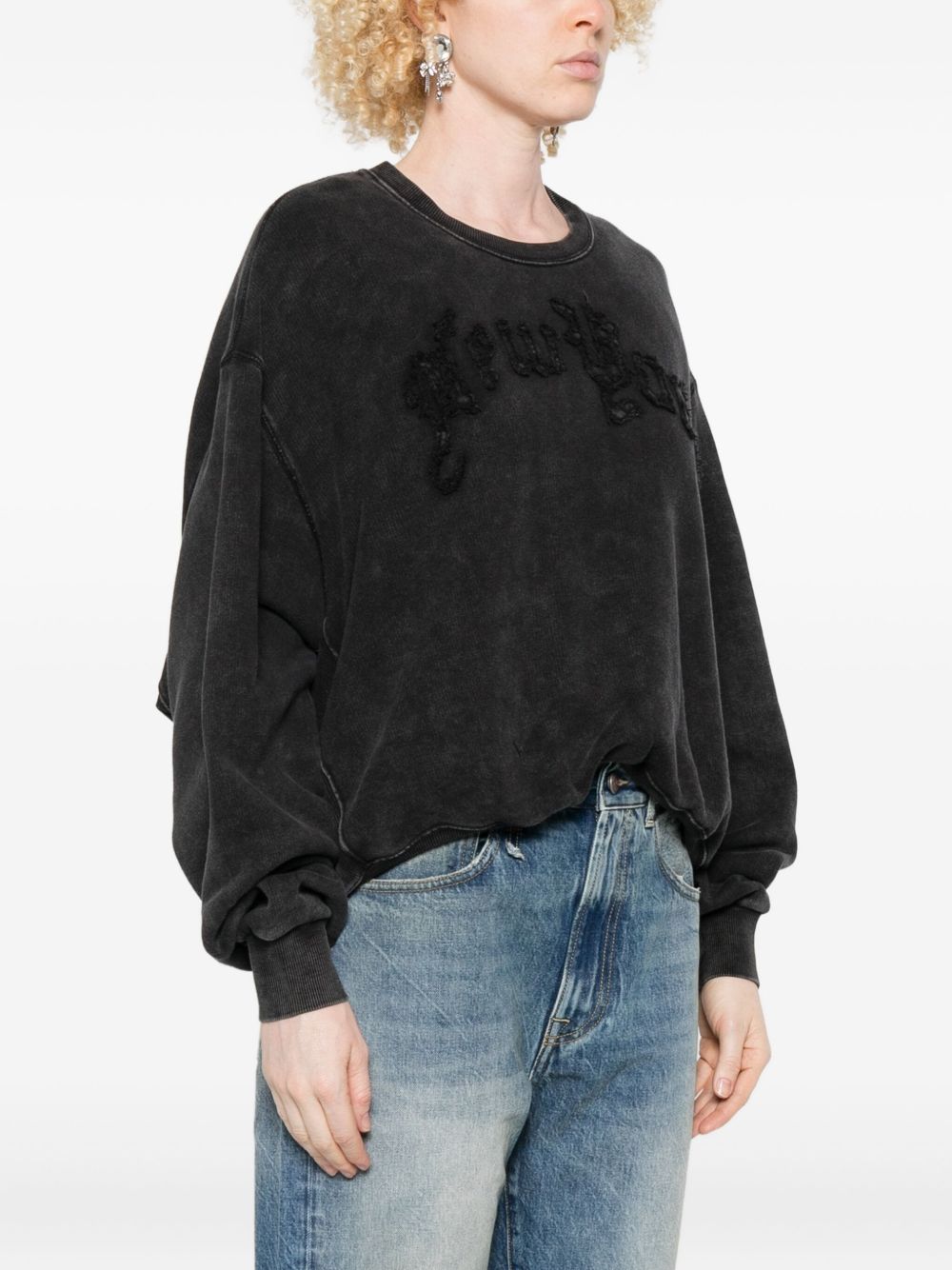 Felpa crop con ricamo in nero R13 - donna 