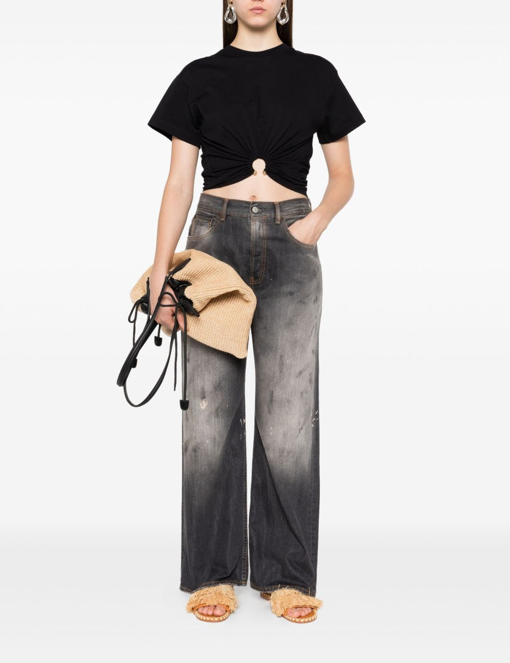 T-shirt con dttaglio ad anello in nero Rabanne - donna 