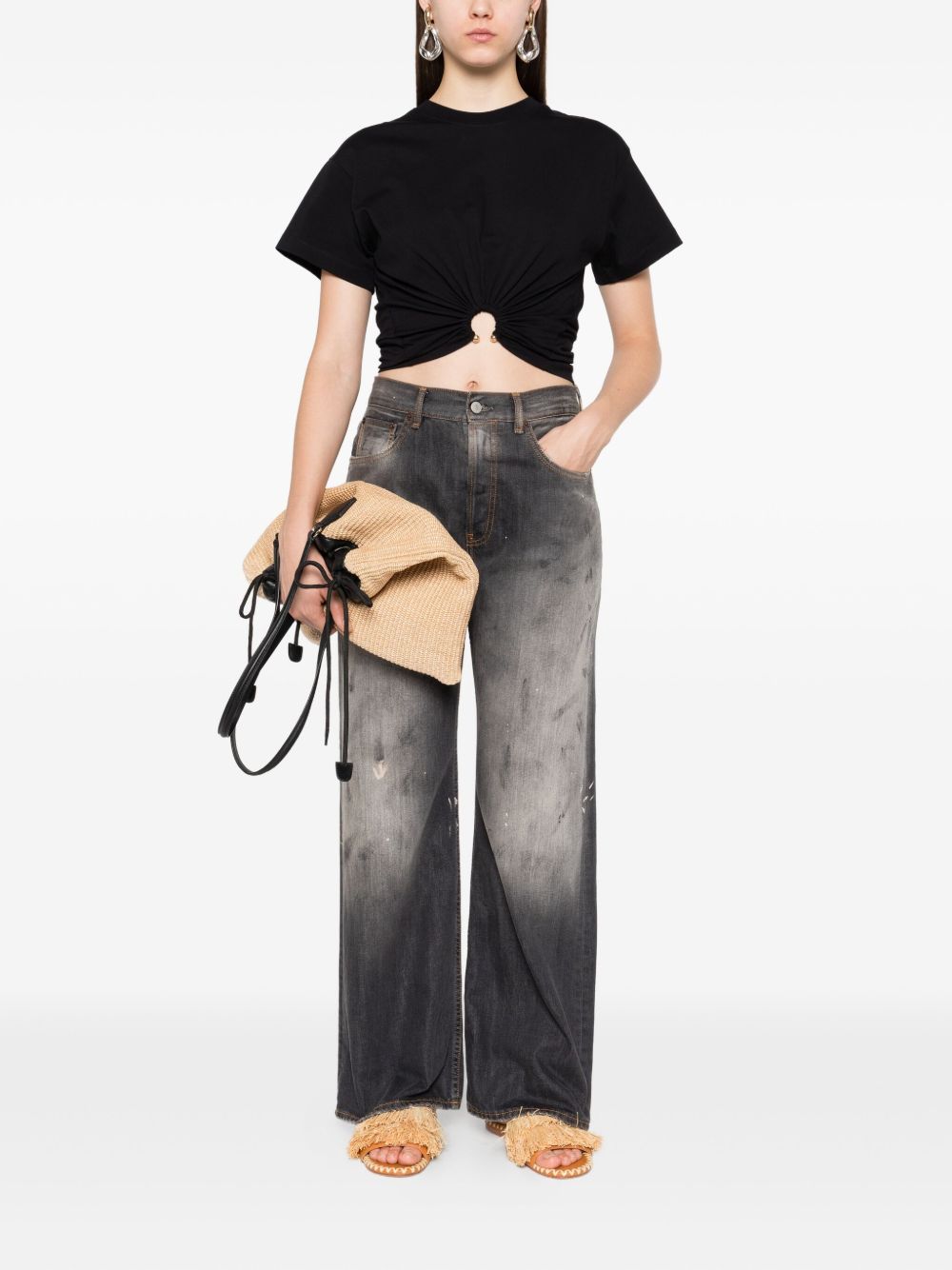T-shirt con dttaglio ad anello in nero Rabanne - donna 