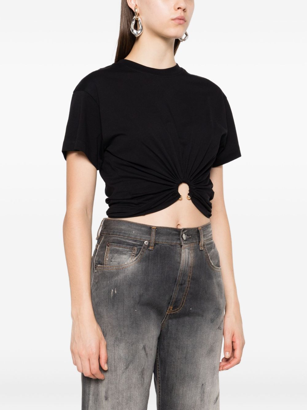 T-shirt con dttaglio ad anello in nero Rabanne - donna 