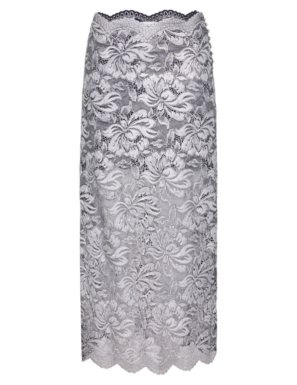 Gonna midi in pizzo floreale in argento Rabanne - donna 