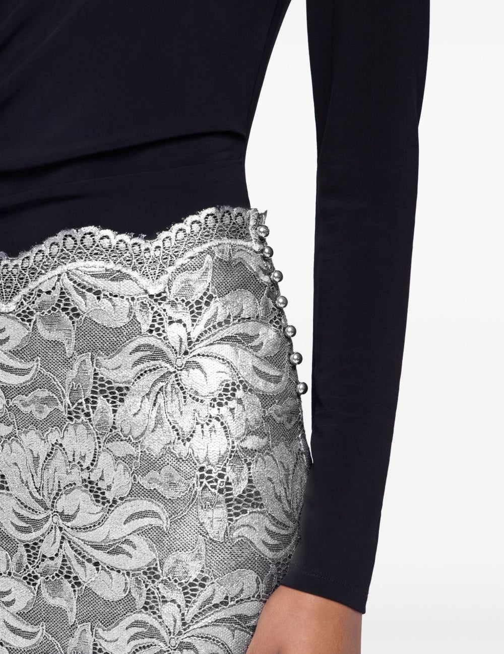 Gonna midi in pizzo floreale in argento Rabanne - donna 