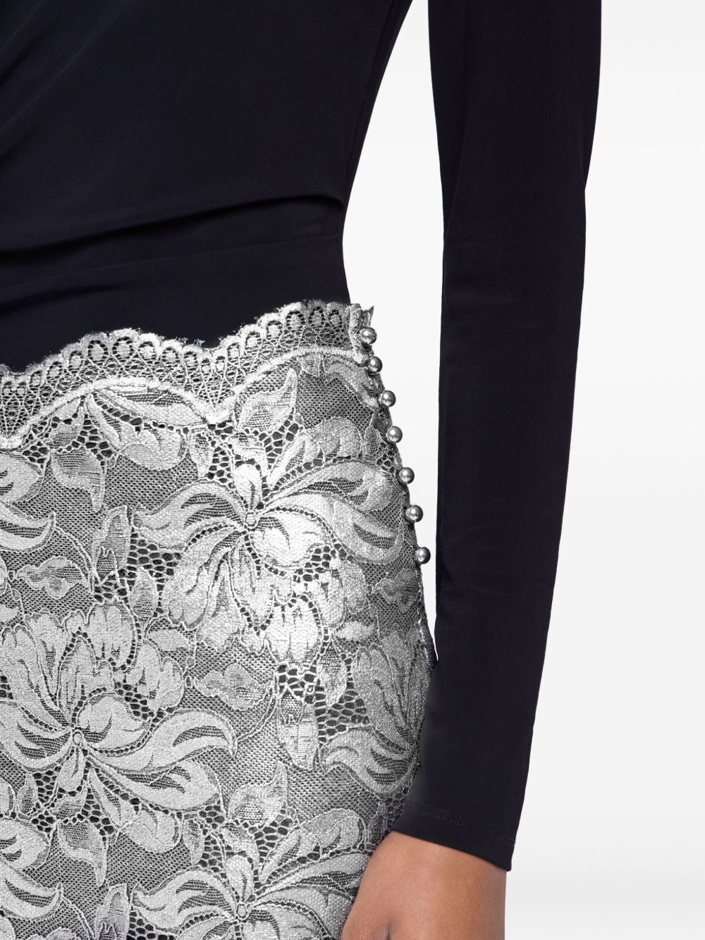 Gonna midi in pizzo floreale in argento Rabanne - donna 