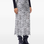Gonna midi in pizzo floreale in argento Rabanne - donna 