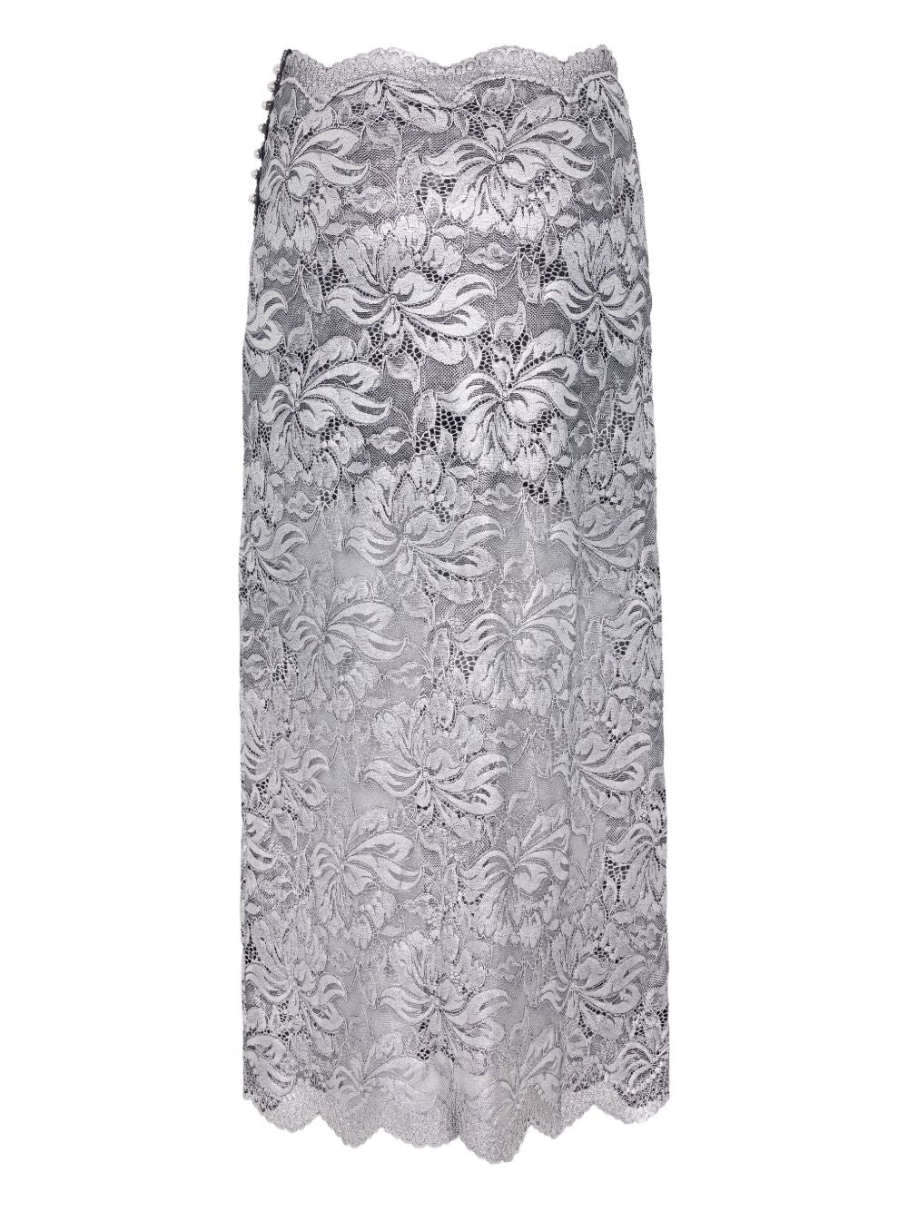 Gonna midi in pizzo floreale in argento Rabanne - donna 