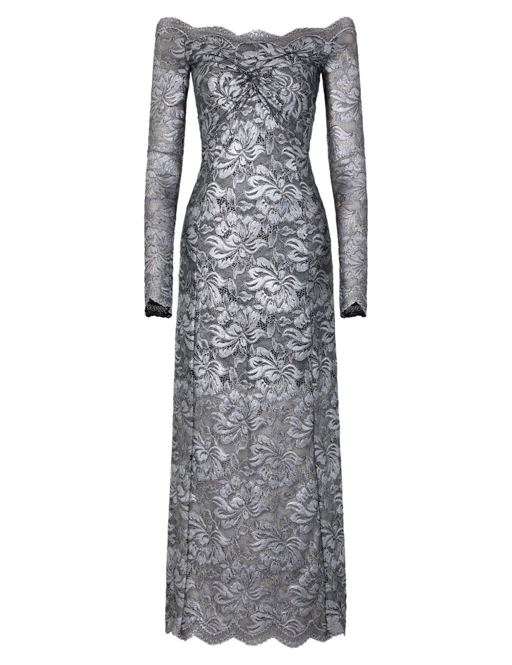 Abito in pizzo con spalle scoperte in grigio e argento  Rabanne - donna 