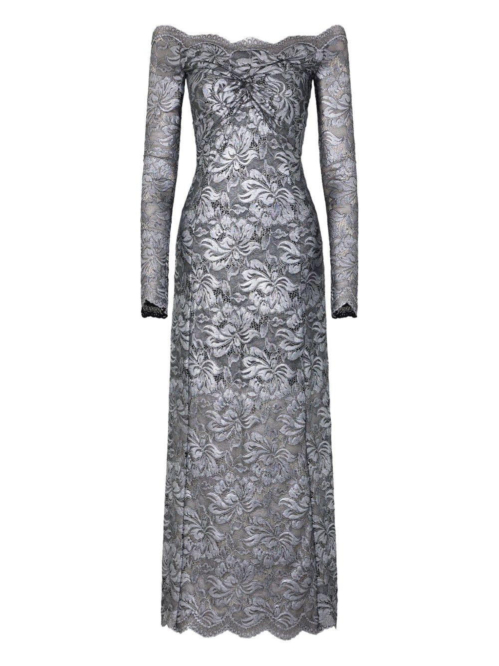 Abito in pizzo con spalle scoperte in grigio e argento  Rabanne - donna 