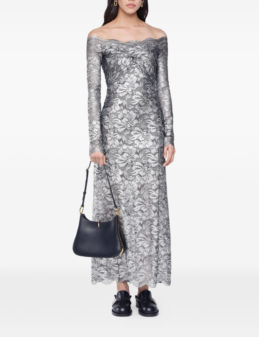 Abito in pizzo con spalle scoperte in grigio e argento  Rabanne - donna 