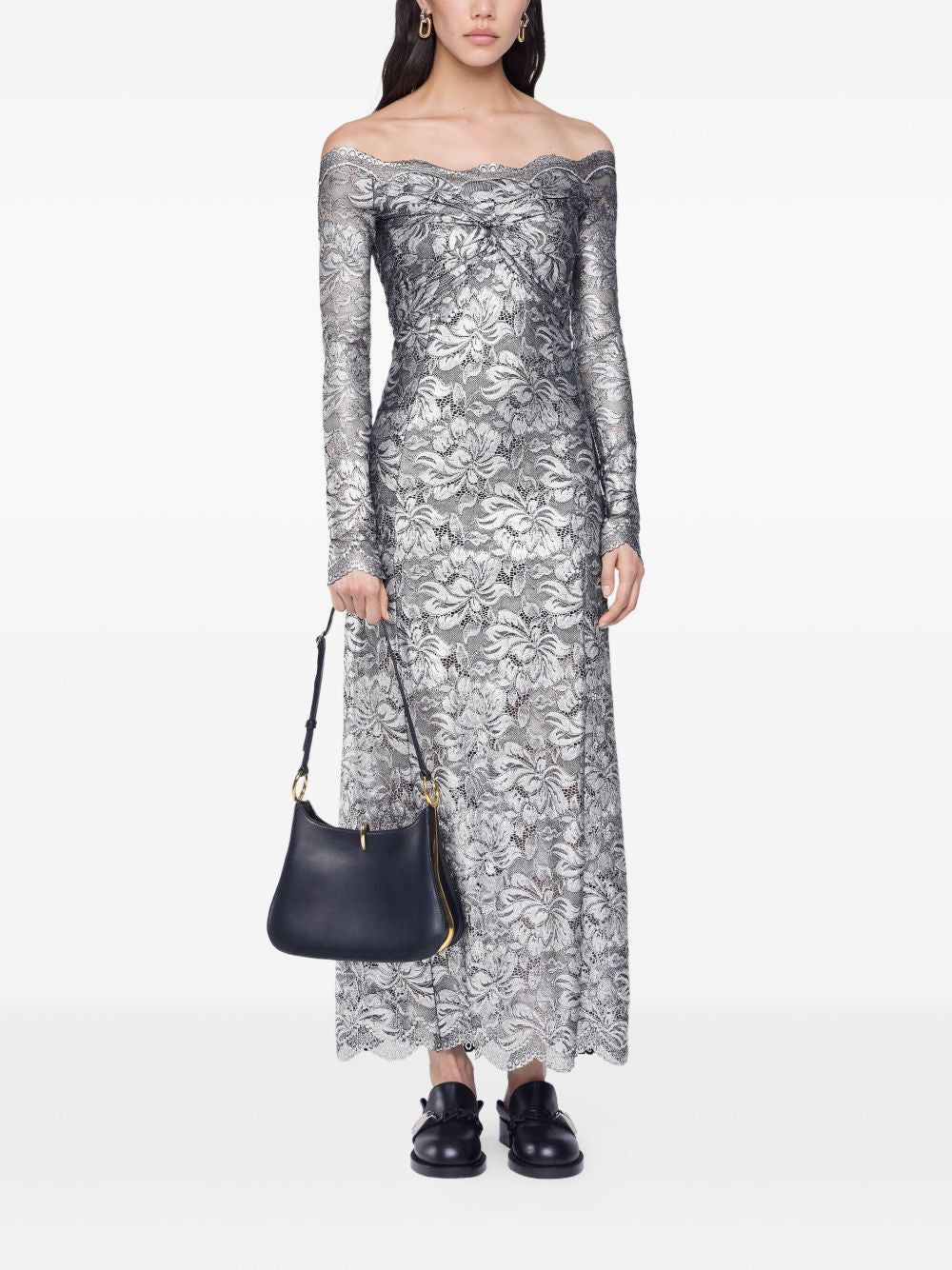 Abito in pizzo con spalle scoperte in grigio e argento  Rabanne - donna 