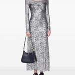 Abito in pizzo con spalle scoperte in grigio e argento  Rabanne - donna 