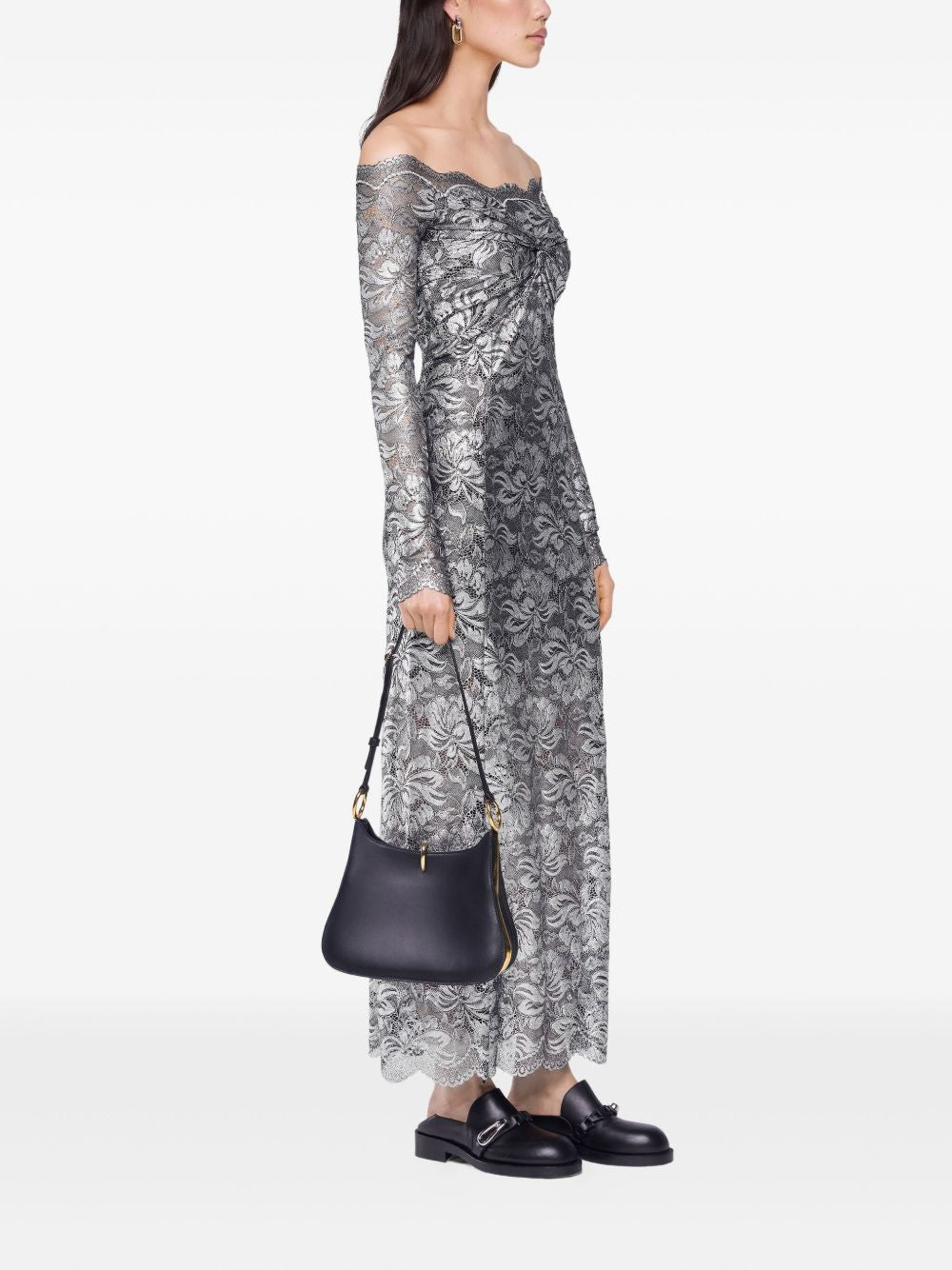 Abito in pizzo con spalle scoperte in grigio e argento  Rabanne - donna 