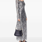 Abito in pizzo con spalle scoperte in grigio e argento  Rabanne - donna 