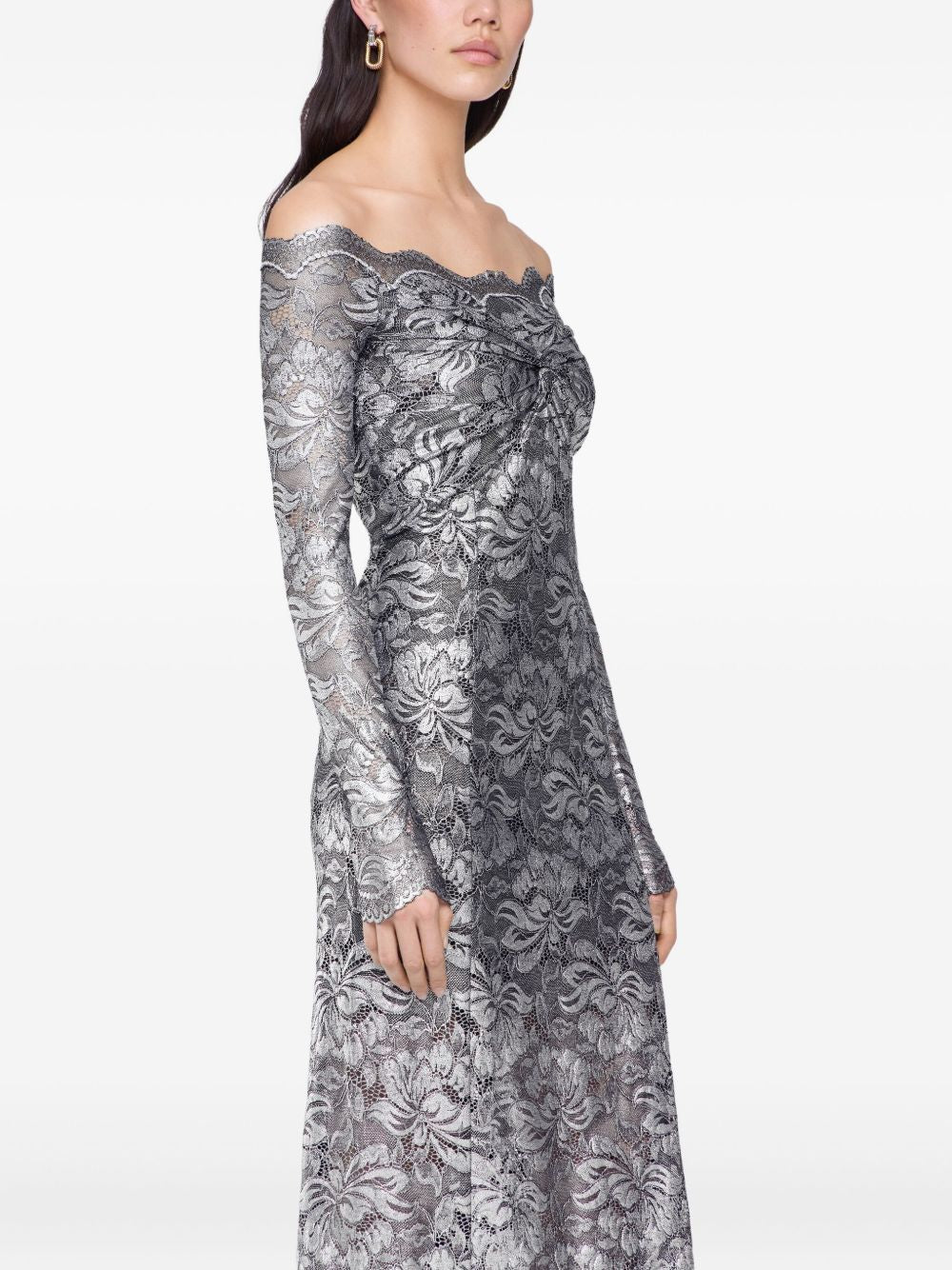 Abito in pizzo con spalle scoperte in grigio e argento  Rabanne - donna 