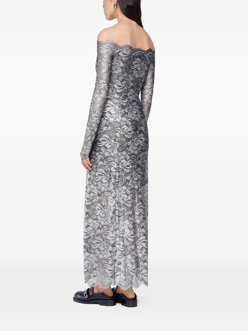 Abito in pizzo con spalle scoperte in grigio e argento  Rabanne - donna 