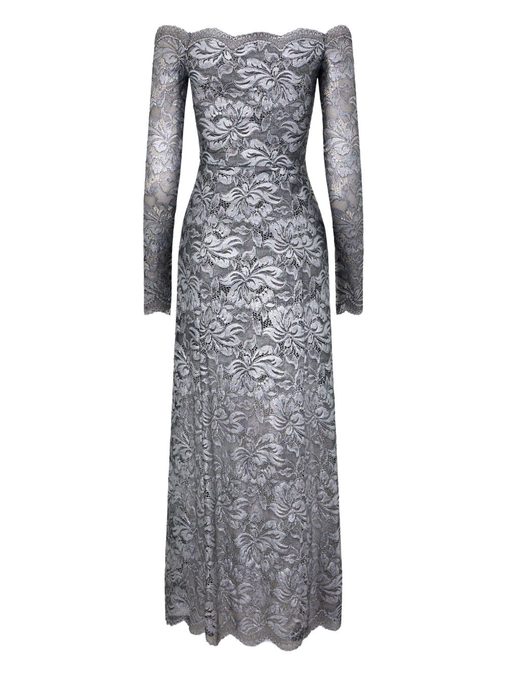 Abito in pizzo con spalle scoperte in grigio e argento  Rabanne - donna 