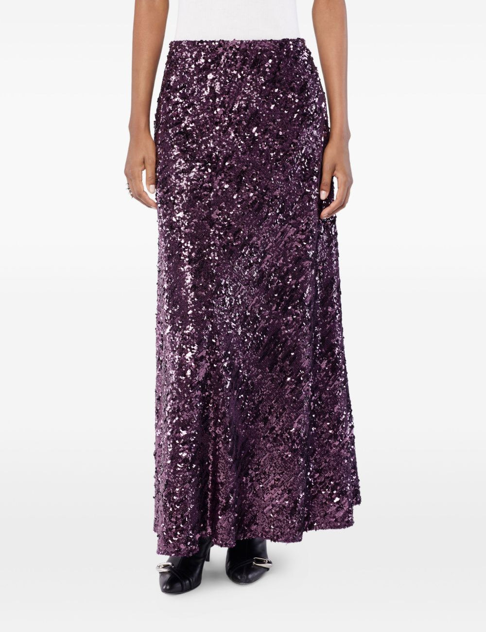 Gonna lunga con paillettes in viola Rabanne - donna 