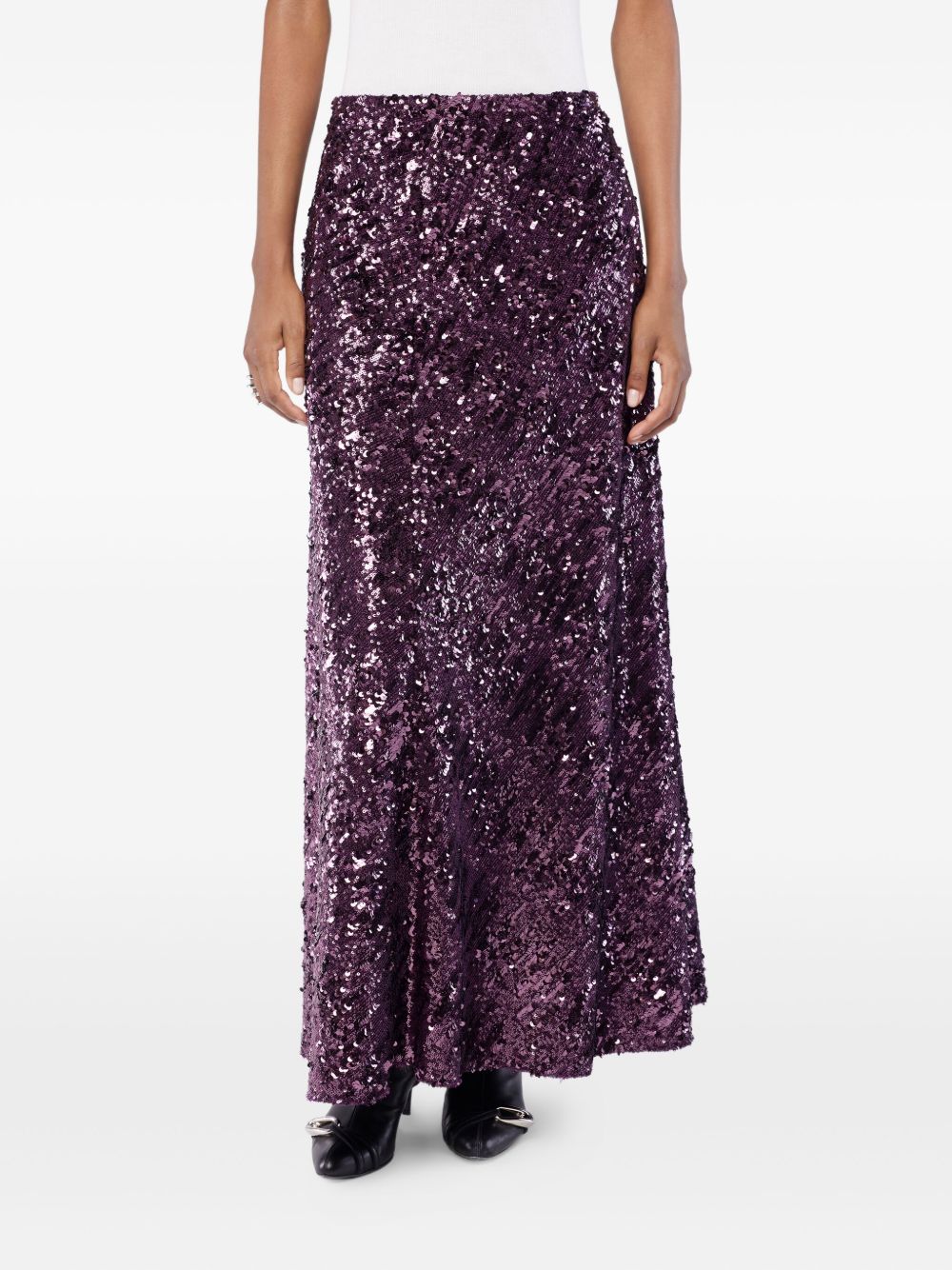 Gonna lunga con paillettes in viola Rabanne - donna 